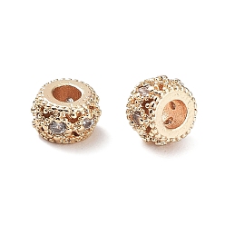 Light Gold Стойки обшивки латунь микро проложить кубического циркония бусы, без кадмия и без свинца, долговечный, рондель, золотой свет, 5x3 мм, отверстие : 1.8 мм