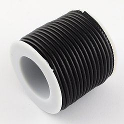 Black Imitation Leather Round Cords with Cotton Cords inside, Black, 3mm, about 8.74 yards(8m)/roll