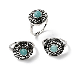 Амазонит Натуральные кольца амазонитовых пальцев, круглые, с латунной фурнитурой , античное серебро, 16.5 мм, внутренний диаметр: 18 мм