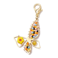 Colorful Glass Beads Pendant Decorations, with 201 Stainless Steel Pendants and Zinc Alloy Lobster Claw Clasps, Colorful, 58mm
