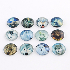 Mixed Color Half Round/Dome Wolf Pattern Glass Flatback Cabochons for DIY Projects, Mixed Color, 25x6mm