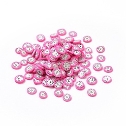 Hot Pink Handmade Polymer Clay Cabochons, Pitaya Slices, Hot Pink, 4.5~5.5x4.5~5.5x0.5mm, about 66666pcs/1000g