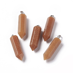 Pink Aventurine Natural Pink Aventurine Double Terminated Pointed Pendants, with Platinum Tone Brass Findings, Bullet, 39x10x10mm, Hole: 3x6mm