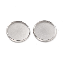 Stainless Steel Color 316 Surgical Stainless Steel Cabochon Tray Settings, Plain Edge Bezel Cups, Flat Round, Stainless Steel Color, 15.5x2mm