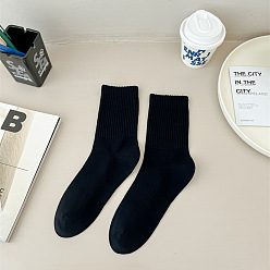 Black Cotton Knitting Socks, Ribbed Winter Warm Thermal Socks, Black, 250x70mm