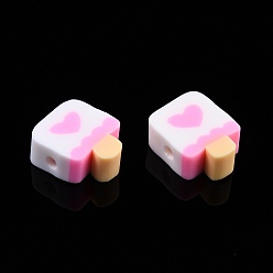 Pearl Pink Handmade Polymer Clay Beads, Imitate Food, Ice Cream with Heart, Pearl Pink, 10.5~13x8.5~10x4~4.5mm, Hole: 1.6mm