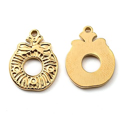 Golden Ion Plating(IP) 304 Stainless Steel Pendants, Manual Polishing, Christmas Wreath Charms, Golden, 18x14x2mm, Hole: 1.4mm