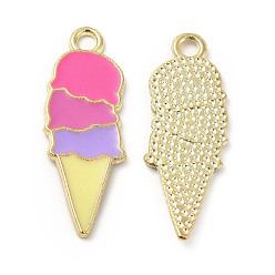 Hot Pink Summer Theme Alloy Enamel Pendants, Ice Cream Charms, Golden, Hot Pink, 26x10x1mm, Hole: 2mm
