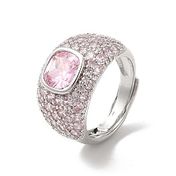 Platinum Pink Cubic Zirconia Adjustable Ring, Wide Band Ring, Rack Plating Brass Jewelry for Women, Long-Lasting Plated, Cadmium Free & Lead Free, Platinum, US Size 5 1/4, Inner Diameter: 15.9mm, 4.8~13mm