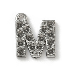 Letter M 304 Настройки горный хрусталь из нержавеющей стали кулон, цвет нержавеющей стали, Буква М, пригодный для стразов 1 мм, 8x7x1 мм, отверстие : 0.7 мм