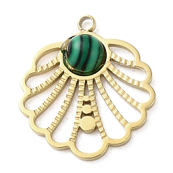 Малахит Вакуумное покрытие pvd 316 подвески из нержавеющей стали, с синтетическим малахита, цветок, реальный 18 k позолоченный, 16.5x15x3 мм, отверстие : 1.5 мм