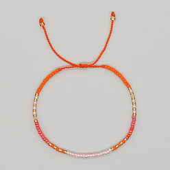 Orange Red Glass Seed Braided Beaded Bracelets, Adjustable Bracelet, Orange Red, 11 inch(28cm)