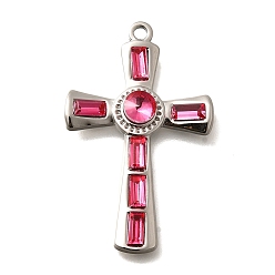 Роза 304 подвески из нержавеющей стали, со стразами, цвет нержавеющей стали, крестик, роза, 37.5x23.5x4.5 мм, отверстие : 2 мм