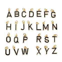 Черный Стойки обшивки латунные подвески, с эмалью и прыжковым кольцом, без кадмия и без свинца, долговечный, реальный 18 k позолоченный, Письмо ~ Z, чёрные, 11.5~12x2~10x1 мм, отверстие : 2.5 мм