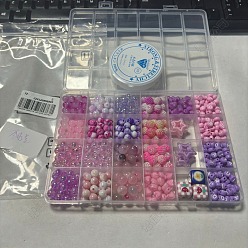 Pink DIY Acrylic Round Beads Stretch Bracelet Making Kits, Pink, 8mm, Hole: 1.5mm