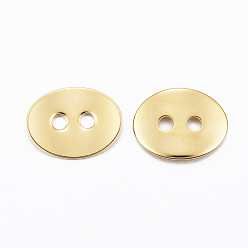 Golden 201 Stainless Steel Button, Oval, Two Holes, Golden, 13.5x10.5x0.8mm, Hole: 2mm