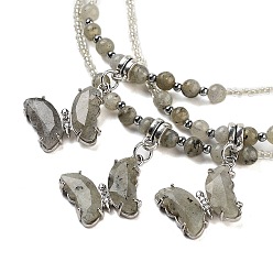 Лабрадорита Ожерелья с подвесками-бабочками из натурального лабрадорита, ожерелья из бисера для женщин, 18.82 дюйм (47.8 см)