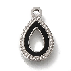 Teardrop 304 подвески для ручной полировки из нержавеющей стали, с черной акриловой, цвет нержавеющей стали, слеза, 15x9x2 мм, отверстие : 1.5 мм