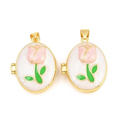 Белый Подвески латуни медальон, с эмалью, без кадмия и без свинца, реальный 18 k позолоченный, стойки покрытие, долговечный, цветок с овальными подвесками, белые, 26.5x21x10.5 мм, отверстие : 3x5 мм