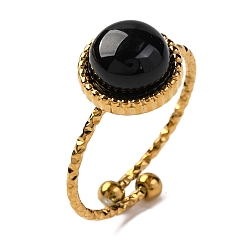 Black Onyx Круглые кольца на палец из натурального черного оникса, золотистый тон 304 манжеты из нержавеющей стали для унисекс, внутренний диаметр: 18 мм