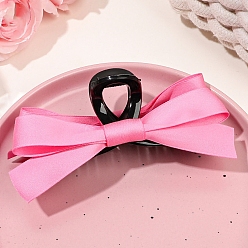 Hot Pink Double-sided Ribbon Bowknot Plastic Claw Hair Clips, For Thick Thin Hair, Hot Pink, 60x152mm