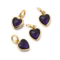 Фиолетовый Кулон из циркония, сердце прелести, без кадмия и без свинца, стойки покрытие, долговечный, с целью перехода в кольце, реальный 18 k позолоченный, фиолетовые, 9x7x3.5 мм, отверстие : 3 мм