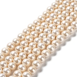 PeachPuff Shell Pearl Bead Strands, Rainbow Plated, Grade A, Round, PeachPuff, 6mm, Hole: 1mm, about 62pcs/strand, 16 inch