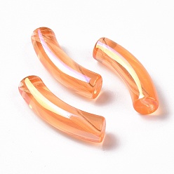 Coral UV Plating Transparent Rainbow Iridescent Acrylic Beads, Curved Tube, Coral, 32~33x10x8mm, Hole: 1.6mm