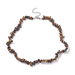 Tiger Eye Natural Tiger Eye Chip Beaded Necklaces, 304 Stainless Steel Jewelry for Women, 15.24''(38.7cm)