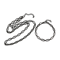 Черный 304 Набор ювелирных украшений из браслета и ожерелья из нержавеющей стали с овальными звеньями, с карабин-лобстерами , ионное покрытие (ip), чёрные, 570 мм
