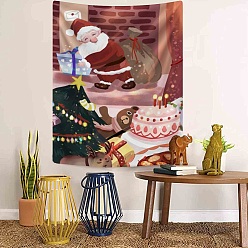 Light Coral Christmas Theme Santa Claus Pattern Polyester Wall Hanging Tapestry, for Bedroom Living Room Decoration, Rectangle, Light Coral, 950x730mm