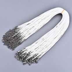 White Waxed Cotton Cord Necklace Making, with Alloy Lobster Claw Clasps and Iron End Chains, Platinum, White, 17.12 inch(43.5cm), 1.5mm