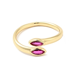 Fuchsia Micro Pave Horse Eye Cubic Zirconia Cuff Rings, Rack Plating Brass Open Rings for Women, Long-Lasting Real 18K Gold Plated, Cadmium Free & Lead Free, Fuchsia, US Size 7(17.9mm)