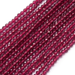 Garnet Natural Garnet Beads Strand, Faceted, Round, 2mm, Hole: 0.5mm, about 150pcs/strand, 15.35 inch(39cm)