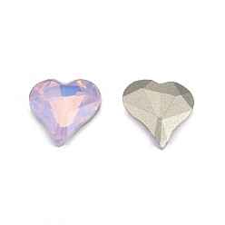Light Rose K9 Glass Rhinestone Cabochons, Pointed Back & Back Plated, Faceted, Heart, Light Rose, 13x12x4mm