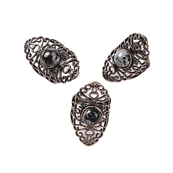 Снежный Обсидиан Кольца на палец в стиле ретро с натуральными снежинками и обсидианом, регулируемые латунные кольца для женщин, 38 мм, внутренний диаметр: 19 мм