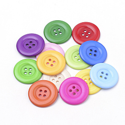 Mixed Color 4-Hole Acrylic Buttons, Flat Round, Mixed Color, 34x3mm, Hole: 3mm