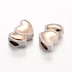 Platinum & Golden Heart Alloy European Large Hole Beads, Platinum & Golden, 10x14x7mm, Hole: 5mm