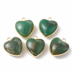 Natural Agate Natural Green Agate Pendants, with Golden Plated Brass Findings, Heart Charms, Dyed & Heated, 18~19x15~17x7~10mm, Hole: 2mm