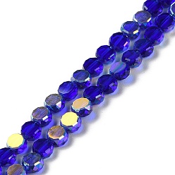 Dark Blue Transparent Electroplate Glass Beads Strands, AB Color, Faceted Flat Round, Dark Blue, 6x3mm, Hole: 1.2mm, about 98~100pcs/strand, 20.08''~20.87''(51~53cm)