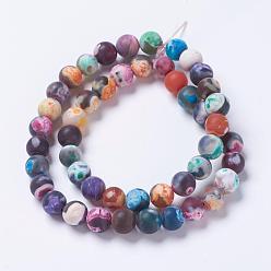 Mixed Color Natural Agate Bead Strands, Dyed & Heated, Frosted, Round, Mixed Color, 8mm, Hole: 1mm, about 48pcs/strand, 14.96 inch(38cm)
