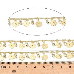 Light Gold Rack Plating Brass Flower Link Chains, with Clear Glass Charms, Long-Lasting Plated, Soldered, with Spool, Light Gold, flower: 10x7x0.2mm, flat round: 6x4x3mm, about 32.81 Feet(10m)/Roll