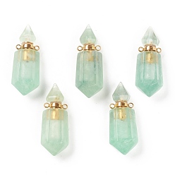 Fluorite Faceted Natural Fluorite Pendants, Openable Perfume Bottle, with Golden Tone Brass Findings, 39~42x14~16x13~14mm, Hole: 2mm, capacity: 1ml(0.03 fl. oz)