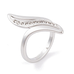 Stainless Steel Color 304 Stainless Steel Thin Curve Ring for Women, with Rhinestone, Stainless Steel Color, 25mm, US Size 9(18.9mm)