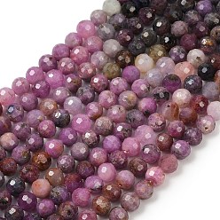 Рубин Натуральные рубиновые бисерные пряди, граненый (128 граней), круглые, 5 мм, отверстие : 0.8 мм, около 75 шт / нитка, 15.35'' (39 см)