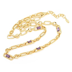 Фиолетовый 7 мм латунная цепочка с фиаро и инкрустацией кубическим цирконием, без кадмия и без свинца, стойки покрытие, долговечный, реальный 18 k позолоченный, фиолетовые, 18.11 дюйм (46 см)