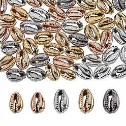 Mixed Color 50Pcs 5 Colors Electroplated Shell Beads, Cowrie Shells, Mixed Color, 15~20x10~12x5~6mm, Hole: 12~14x2~3mm, 10pcs/colors