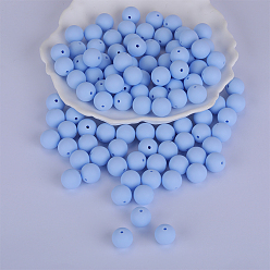 Bleu Clair Perles focales rondes en silicone, perles à mâcher pour les jouets de dentition, Diy soins infirmiers colliers faisant, bleu clair, 15mm, Trou: 2mm