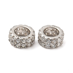 Real Platinum Plated Rhodium Plated 925 Sterling Silver Spacer Beads, with Cubic Zirconia, Column, Real Platinum Plated, 5.5x2.6mm, Hole: 3.3mm