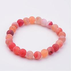 Tomato Natural Weathered Agate(Dyed) Stretch Beads Bracelets, Tomato, 2 inch(50mm)